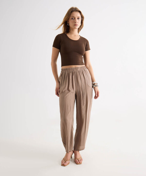 Crop Top Ajustado con Manga Corta, NegroBinado, hi-res