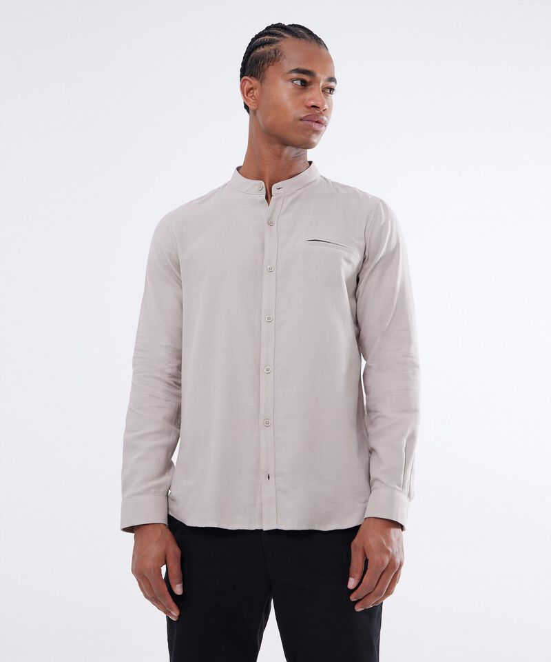 Camisa Texturizada Cuello Mao, Beige, hi-res