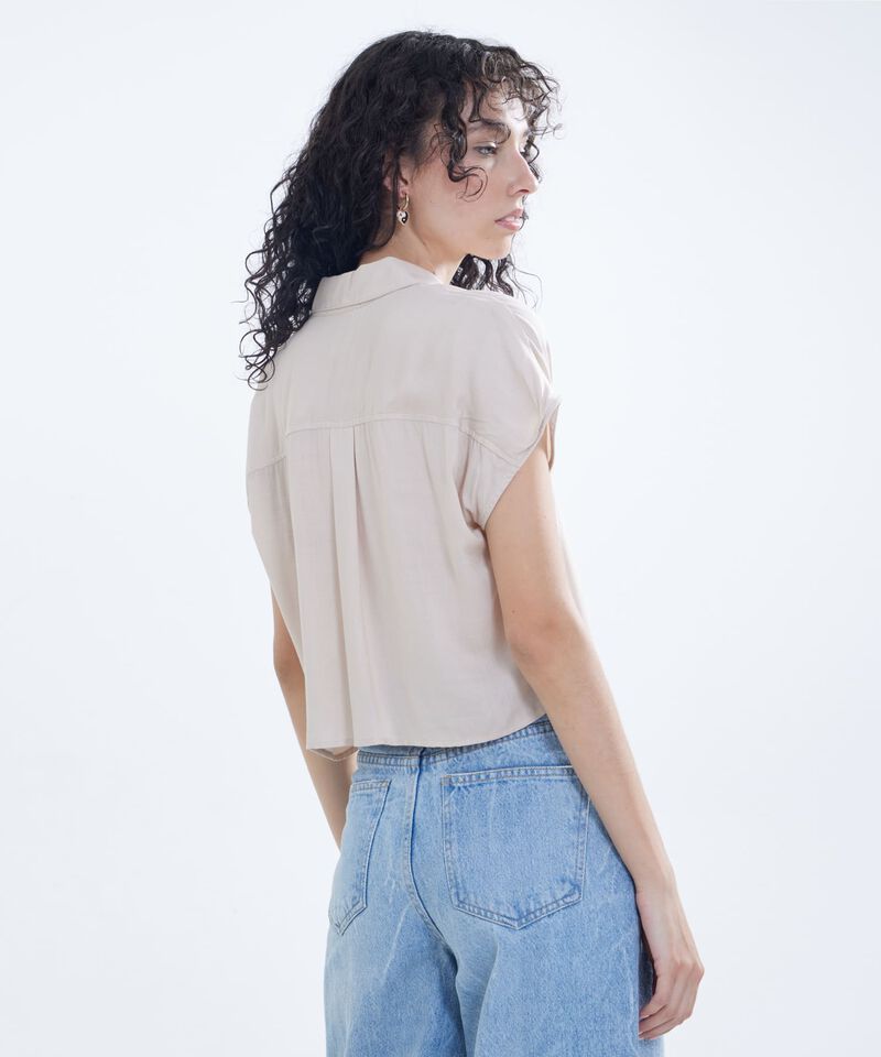 Camisa Cropped con Bolsillo, Beige, hi-res