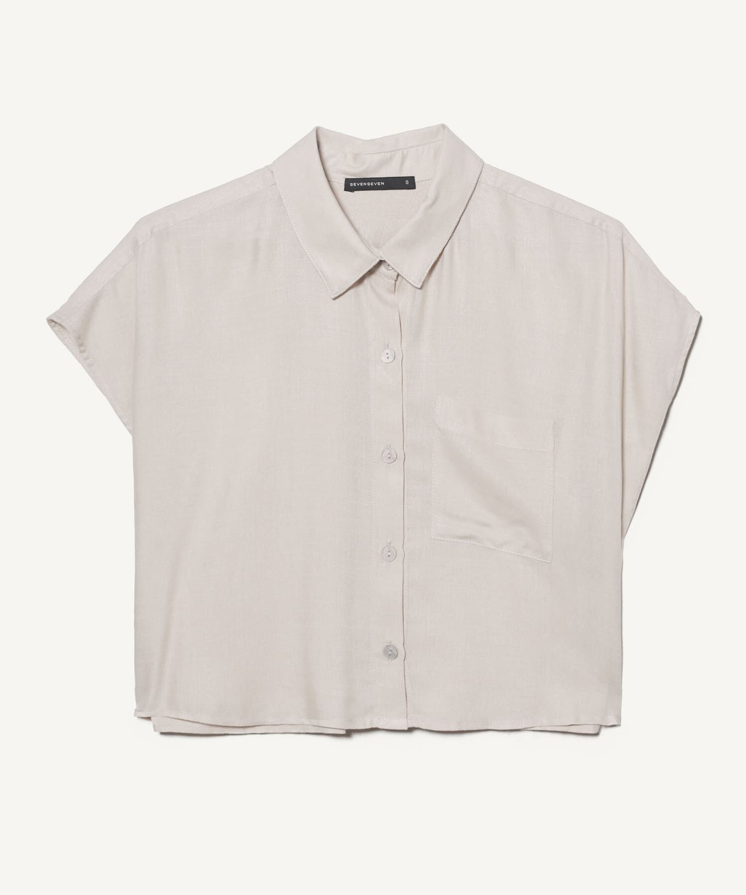 Camisa Cropped con Bolsillo, Beige, hi-res