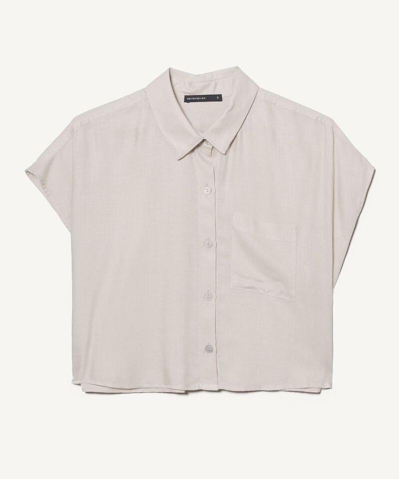 Camisa Cropped con Bolsillo, Beige, hi-res